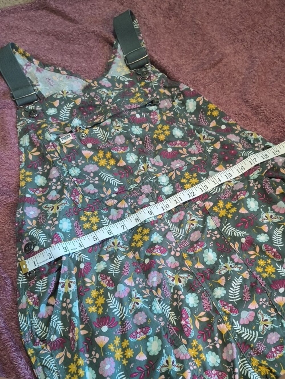 Duluth Trading Co Multicolor Floral Overalls Pajama Set on Purple Ground - Picture 3 of 4